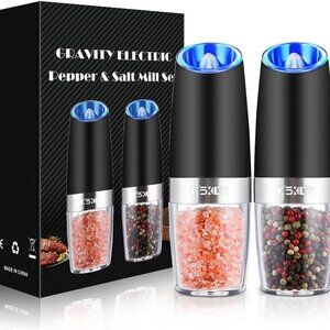 2PC Electric Salt & Pepper Grinder Set | Gravity Powered Adjustable Mill